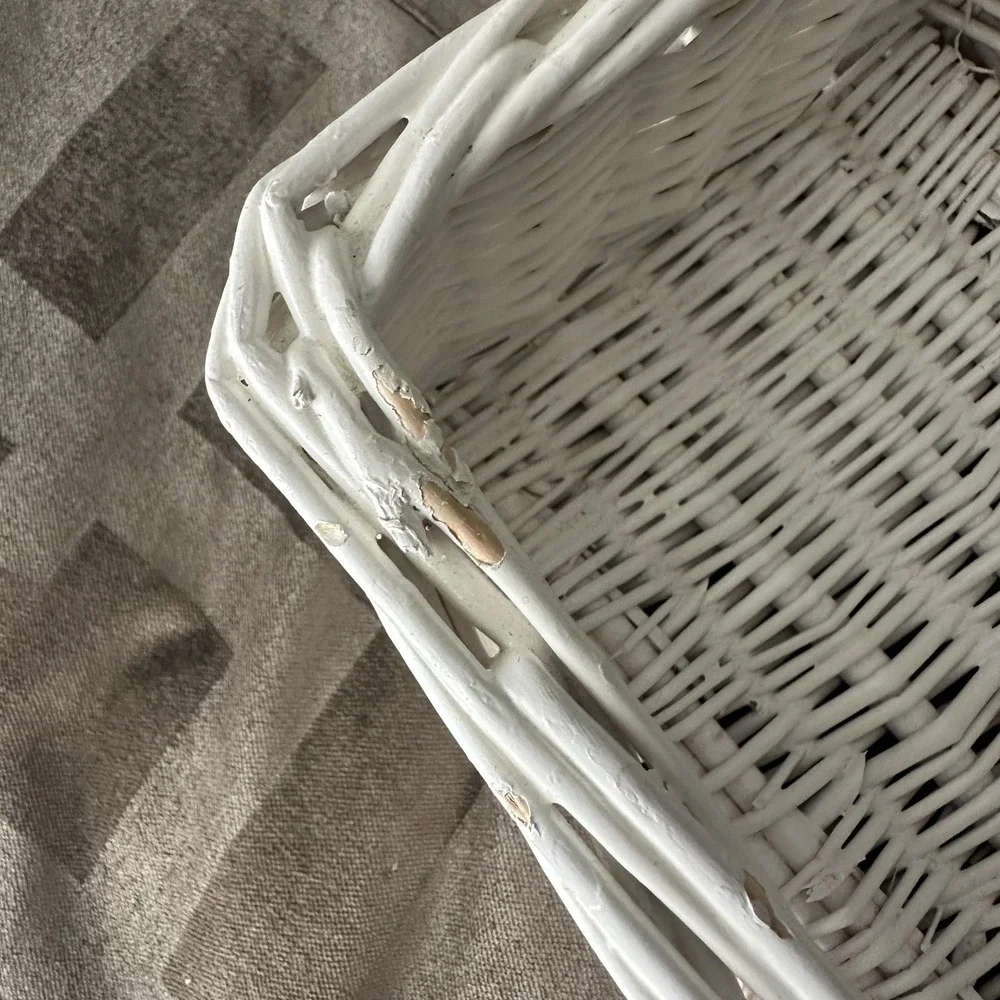 White Wicker Rectangular Basket 17 Inch Farmhouse Table Centerpiece Organizer